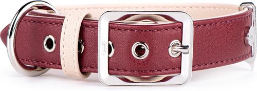 Show full view: myfamily Hermitage Leather Standard Dog Collar, Burgundy/Cream, X-Large: 17 to 21-in neck, 1.3-in wide slide 1 of 7
