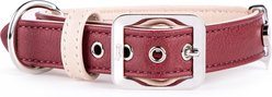 myfamily Hermitage Leather Standard Dog Collar, Burgundy/Cream, X-Small: 8 to 10-in neck, 0.6-in wide