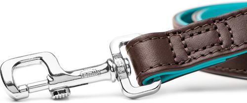 Show full view: myfamily Hermitage Leather Standard Dog Leash, Brown/Torquoise, 6-ft long, 0.6-in wide slide 3 of 4