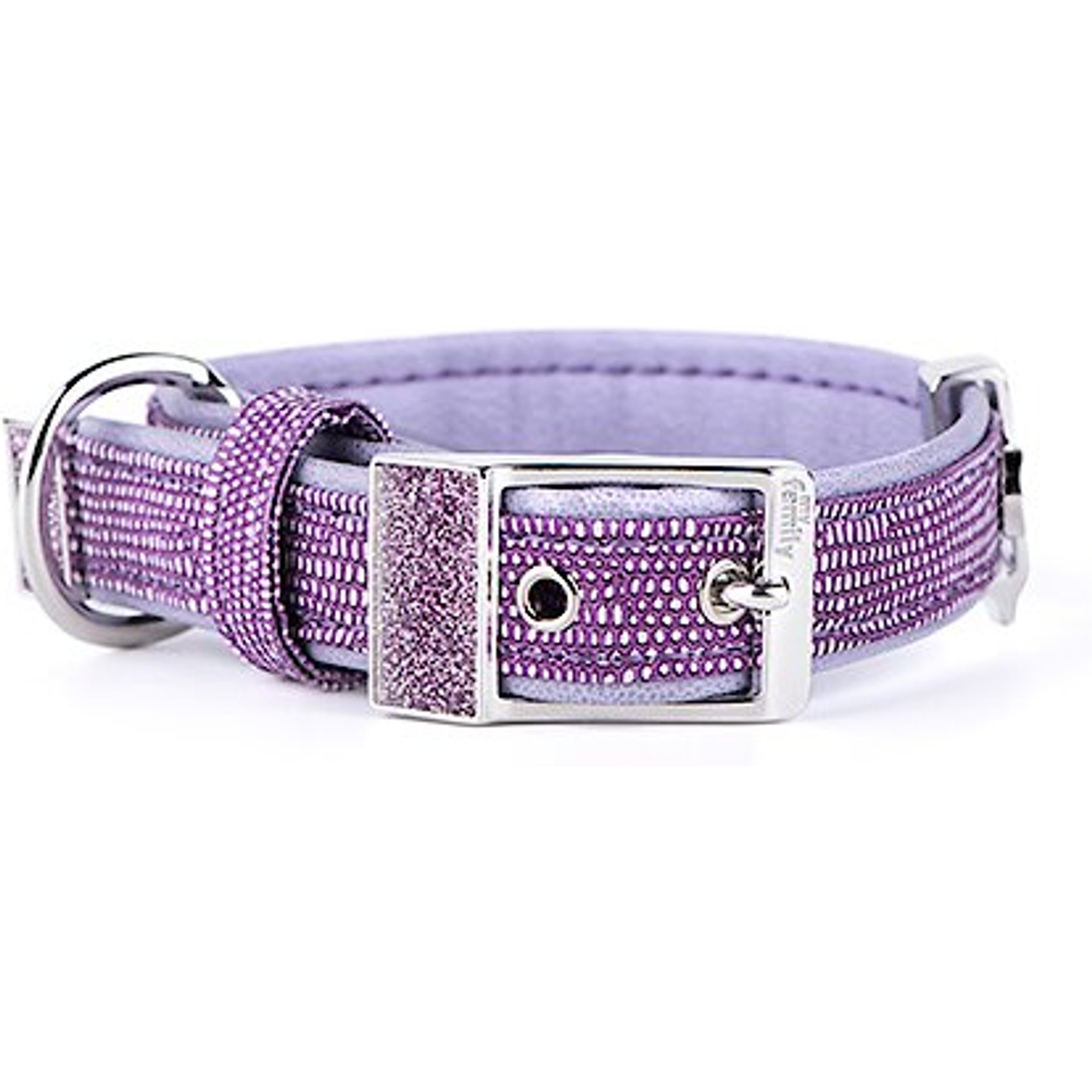 myfamily Saint Tropez Premium Italian Leatherette Glitter Dog Collar, Lilac, 12-in