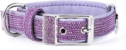 myfamily Saint Tropez Premium Italian Leatherette Glitter Dog Collar, Lilac, 16-in