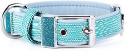 myfamily Saint Tropez Premium Italian Leatherette Glitter Dog Collar, Turquoise, 12-in