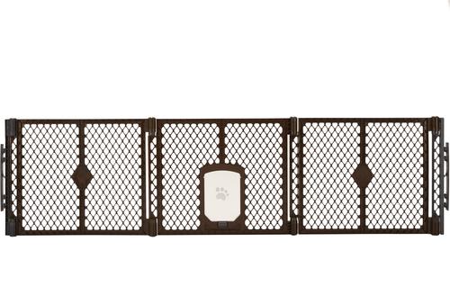 Show full view: MyPet Extra Wide Cat & Dog Gate with Pet Door, Brown slide 3 of 6