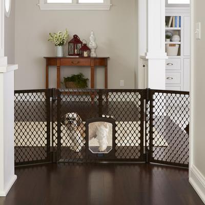 Show full view: MyPet Extra Wide Cat & Dog Gate with Pet Door, Brown slide 4 of 6