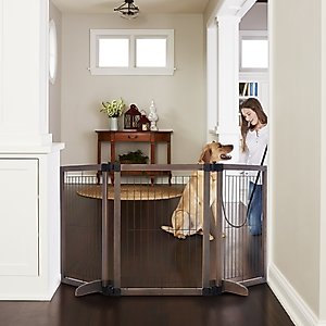 MyPet Extra Wide Versa-Lock Freestanding Cat & Dog Gate, Woodtone