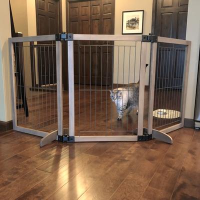 Show full view: MyPet Extra Wide Versa-Lock Freestanding Cat & Dog Gate, Woodtone slide 2 of 9