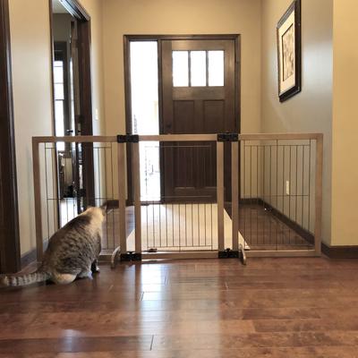 Show full view: MyPet Extra Wide Versa-Lock Freestanding Cat & Dog Gate, Woodtone slide 3 of 9