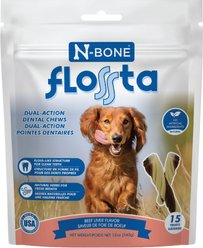 N-Bone FLOSSta Dual Action Beef Liver Flavor Dental Dog Chews, 15 count