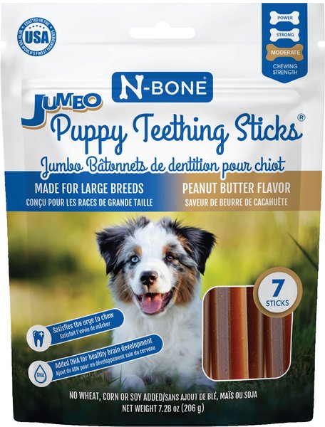 N-Bone Jumbo Puppy Teething Sticks Peanut Butter Flavor Dog Treats, 7 count