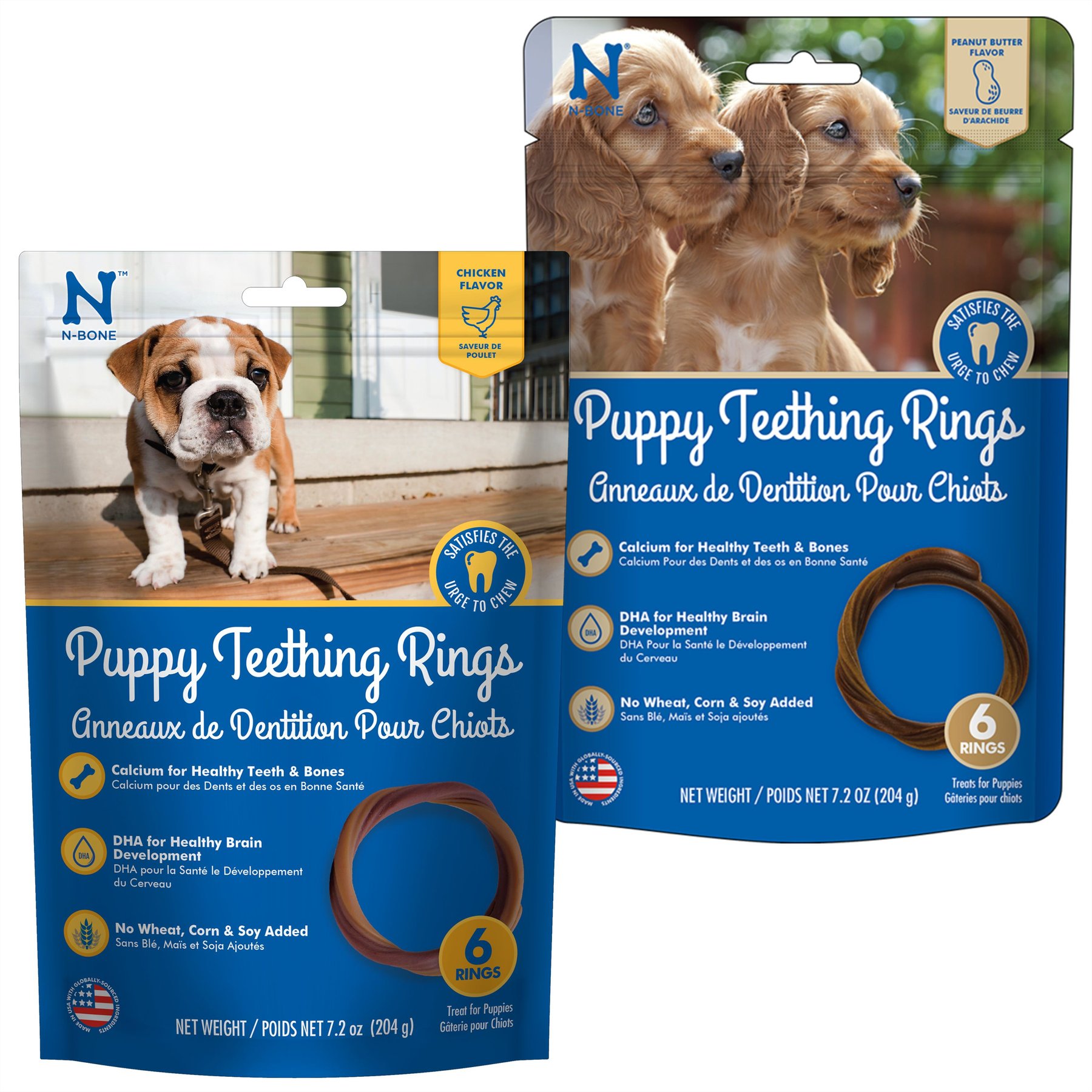 N-Bone Puppy Teething Ring Chicken Flavor + Peanut Butter Flavor Dog Treats