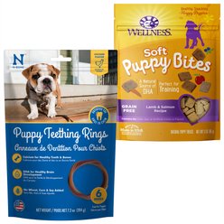 N-Bone Puppy Teething Ring Chicken Flavor + Wellness Soft Puppy Bites Lamb & Salmon Dog Treats