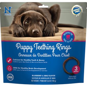 N-Bone Puppy Teething Rings Blueberry & BBQ Flavor Grain-Free Dental Dog Treats, 3 count