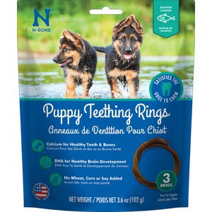 N-Bone Puppy Teething Rings Salmon Flavor Dental Dog Treats, 3 count