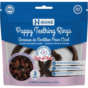 N-Bone Puppy Teething Rings Taste of Texas Burnt Ends Flavor Dog Dental Treats, 3 count