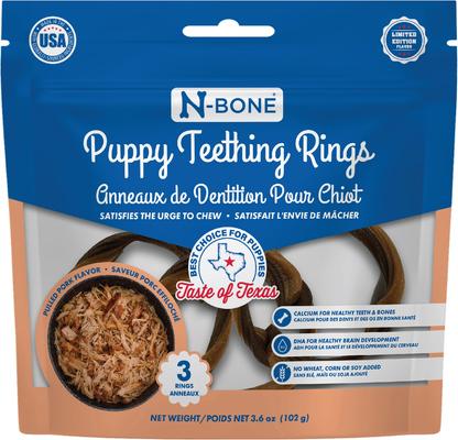 Show full view: N-Bone Puppy Teething Rings Taste of Texas Pulled Pork Flavor Dog Dental Treats, 3 count slide 1 of 8