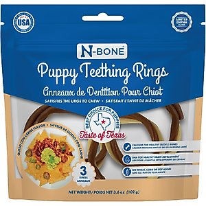 N-Bone Puppy Teething Rings Taste of Texas Queso Con Carne Flavor Dog Dental Treats, 3 count