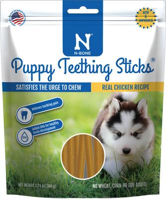 Show full view: N-Bone Puppy Teething Sticks Chicken Flavor Treats + Nylabone Healthy Edibles Bacon, Roast Beef, & Turkey Puppy Starter Kit Dog Treats, 3 pack slide 2 of 10