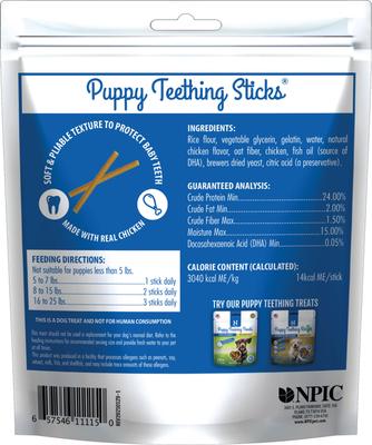 Show full view: N-Bone Puppy Teething Sticks Chicken Flavor Treats + Nylabone Healthy Edibles Bacon, Roast Beef, & Turkey Puppy Starter Kit Dog Treats, 3 pack slide 3 of 10