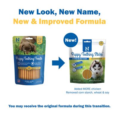 Show full view: N-Bone Puppy Teething Sticks Chicken Flavor Treats + Nylabone Healthy Edibles Bacon, Roast Beef, & Turkey Puppy Starter Kit Dog Treats, 3 pack slide 5 of 10