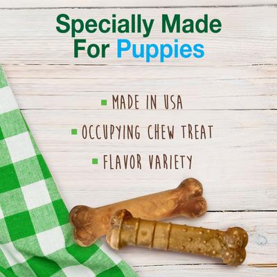 Show full view: N-Bone Puppy Teething Sticks Chicken Flavor Treats + Nylabone Healthy Edibles Bacon, Roast Beef, & Turkey Puppy Starter Kit Dog Treats, 3 pack slide 8 of 10