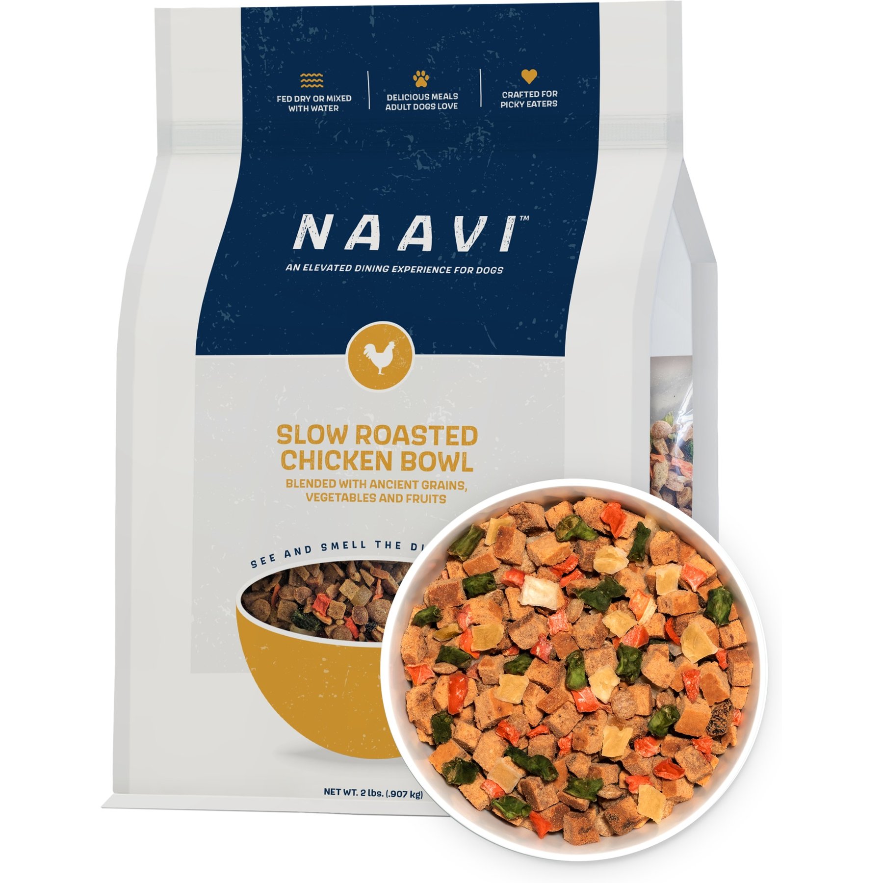 Naavi Slow Roasted Chicken Bowl Air Dried Dog Food, 32-oz bag