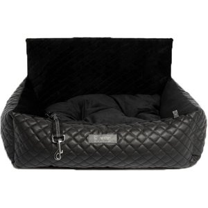 Nandog Quilted Vegan Leather Dog Car Seat Bed, Black, Medium