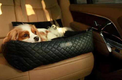 Show full view: Nandog Quilted Vegan Leather Dog Car Seat Bed, Black, Medium slide 5 of 11