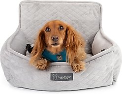 Nandog Quilted Micro-Plush Dog Car Seat Bed, Light Gray, Small
