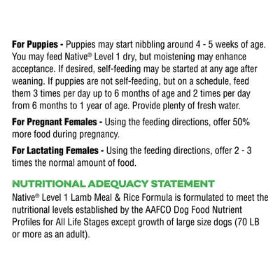 Show full view: Native Level 1 Lamb Flavor Dry Dog Food, 20-lb bag slide 10 of 10