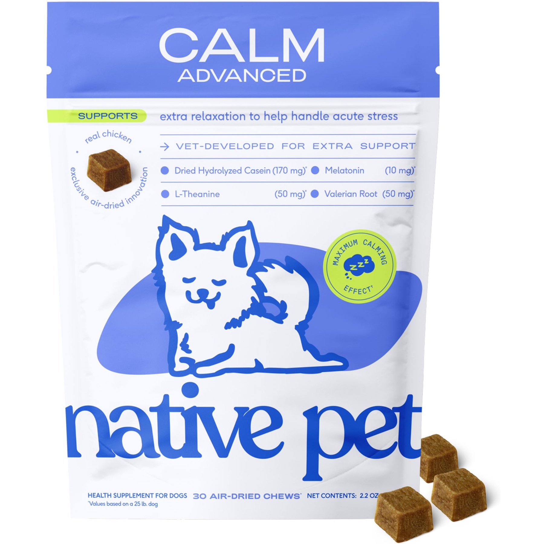 Native Pet Advanced Calm Anxiety & Stress Support Chew Supplement for Dogs, 30 count