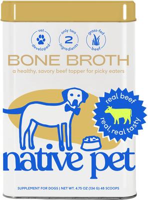 Show full view: Native Pet Beef Bone Broth Powder Food Topper, 4.75-oz + Omega 3 Fish Oil Skin & Coat Health Dog Supplement, 8-oz slide 2 of 10