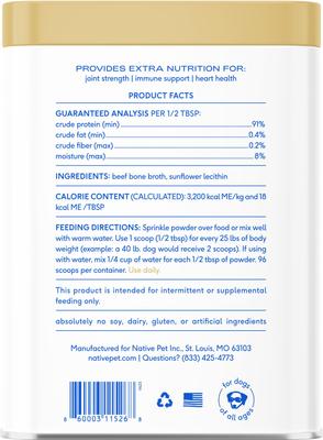 Show full view: Native Pet Beef Bone Broth Powder Grain-Free Dog Food Topper, 9.5-oz slide 3 of 10