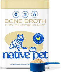 Native Pet Chicken Bone Broth Powder, Organic Human Grade Food Topper for Dogs & Cats, 5.75-oz