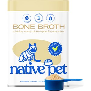Native Pet Chicken Bone Broth Powder, Organic Human Grade Food Topper for Dogs & Cats, 5.75-oz