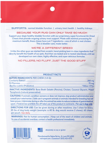 Show full view: Native Pet Cranberry Bladder Chews Kidney & Urinary Supplement for Dogs, 60 count slide 2 of 8