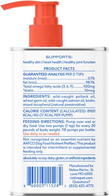 Show full view: Native Pet Omega-3 Fish Oil & Alaskan Salmon Oil Skin & Coat Health Supplement for Dogs, 8-fl oz bottle slide 3 of 10