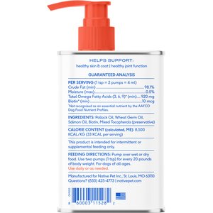 Native Pet Omega-3 Fish Oil & Alaskan Salmon Oil Skin & Coat Health Supplement for Dogs, 8-fl oz bottle