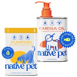 Native Pet Organic Pumpkin Fiber & Diarrhea Relief, 8-fl oz + Omega 3 Fish Oil Skin & Coat Health Dog Supplement, 8-fl oz