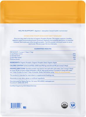 Show full view: Native Pet Organic Pumpkin Fiber Powder Digestive Supplement for Dogs, 32-oz slide 3 of 10