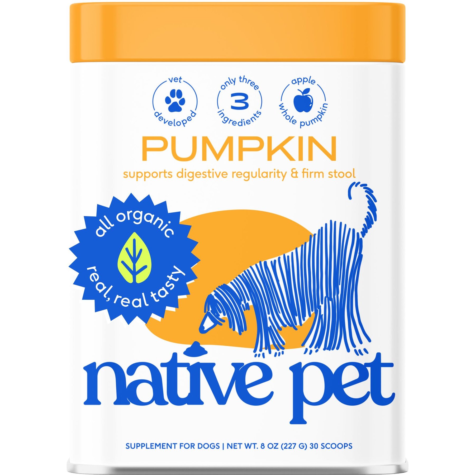 Native Pet Organic Pumpkin Fiber Powder Digestive Supplement for Dogs, 8-oz