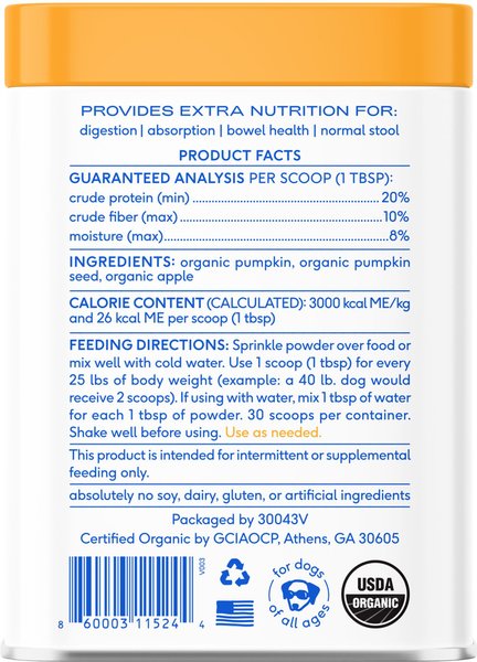 Show full view: Native Pet Organic Pumpkin Fiber Powder Digestive Supplement for Dogs, 8-oz slide 2 of 9