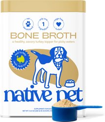 Native Pet Turkey Bone Broth Powder, Organic Human Grade Food Topper for Dogs & Cats, 12-oz jar