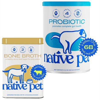 Native Pet Native Pet Vet-Formulated Probiotics & Prebiotic Supplement, 8.2-fl oz canister + Beef Bone Broth Dog & Cat Food Topper, 4.75-fl oz