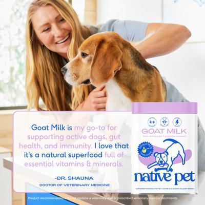Show full view: Native Pet Whole Goat Milk Powder Digestive, Recovery & Energy Support for Active Dogs, 7-oz slide 6 of 10