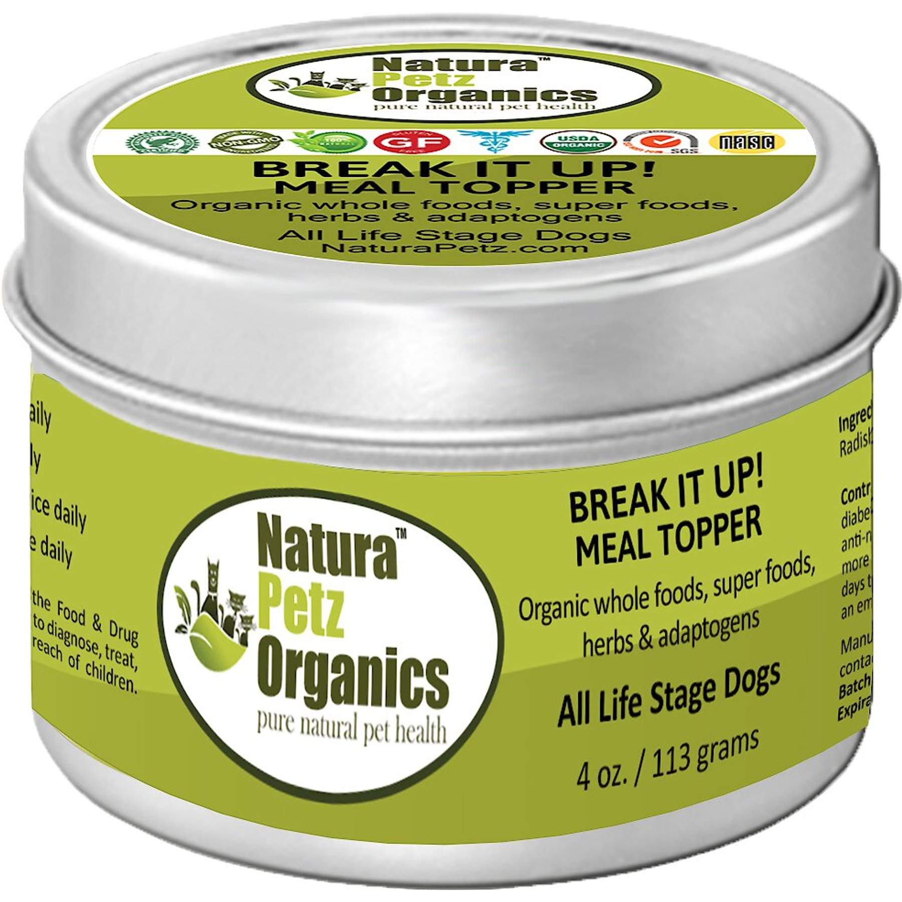 Natura Petz Organics Break It Up! Herbal Medicine for Stone Breaking for Dogs, 4-oz tin