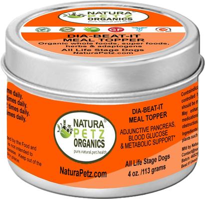 Show full view: Natura Petz Organics DIA BEAT IT MAX MEAL TOPPER* Adjunctive Pancreas, Blood Glucose & Metabolic Support* Dog Supplement, 4-oz jar slide 1 of 6