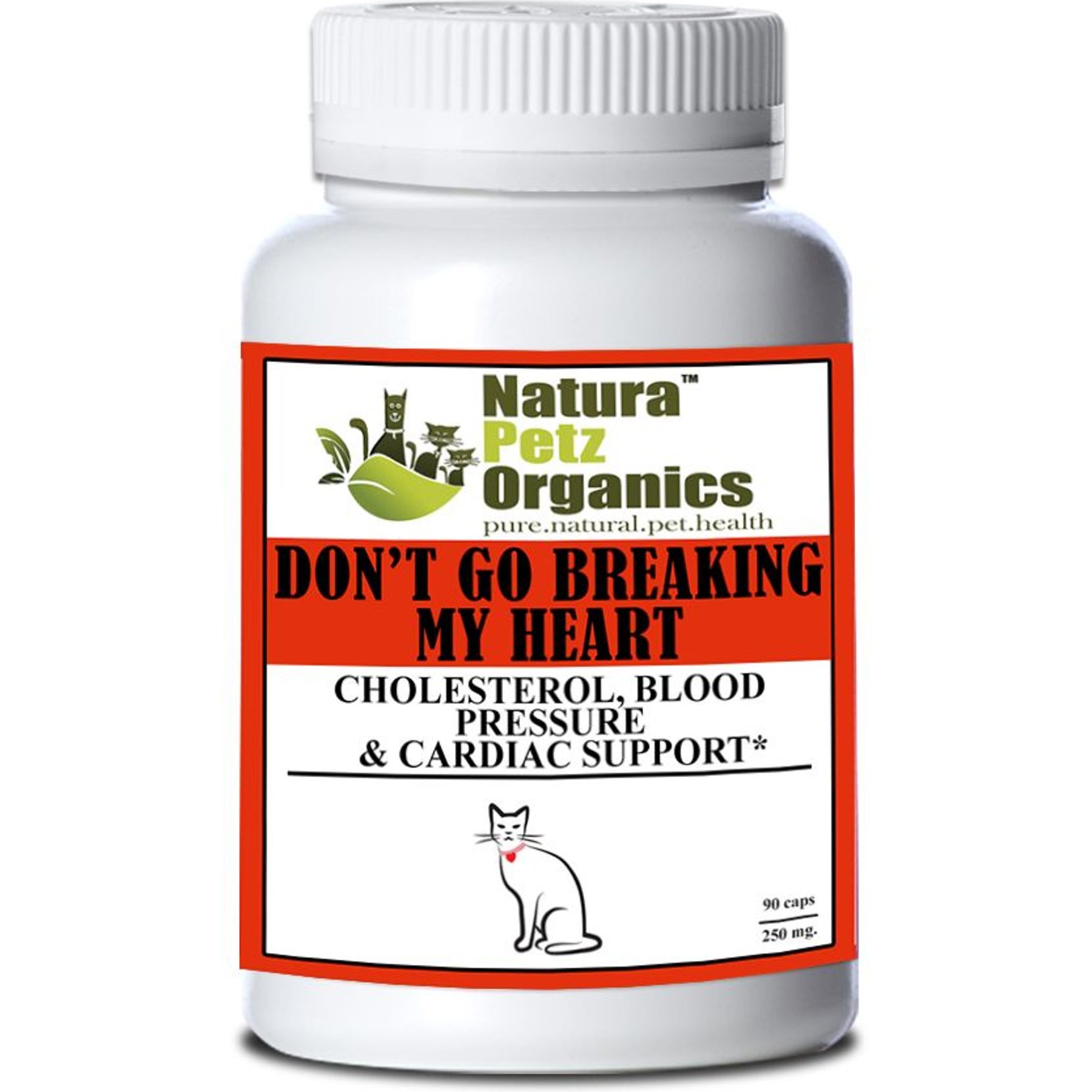 Natura Petz Organics DON'T GO BREAKING MY HEART - Cholesterol, Blood Pressure & Cardiac Support* Cat Supplement, 90 count