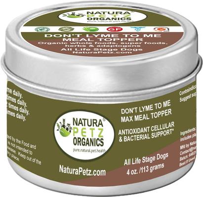 Show full view: Natura Petz Organics DON'T LYME TO ME MAX MEAL TOPPER* Antioxidant Cellular & Bacterial Support* Dog Supplement, 4-oz jar slide 1 of 6
