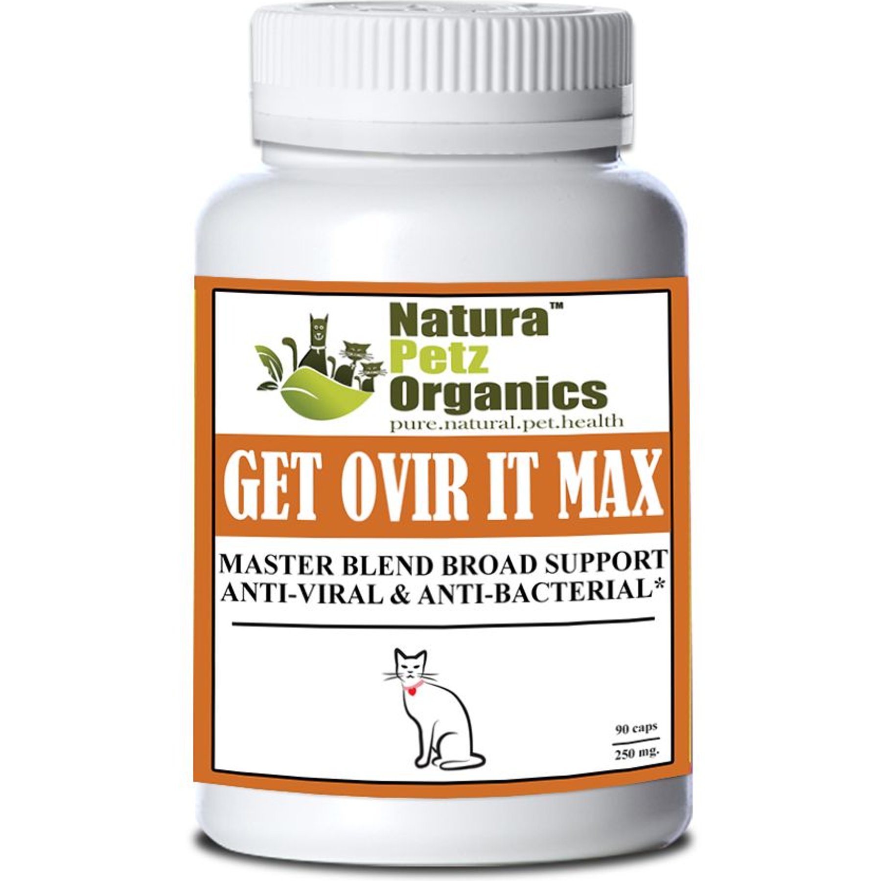 Natura Petz Organics GET OVIR IT MAX Master Blend Broad Spectrum Plant Anti Viral Anti Bacterial Support Cat Supplement, 90 count
