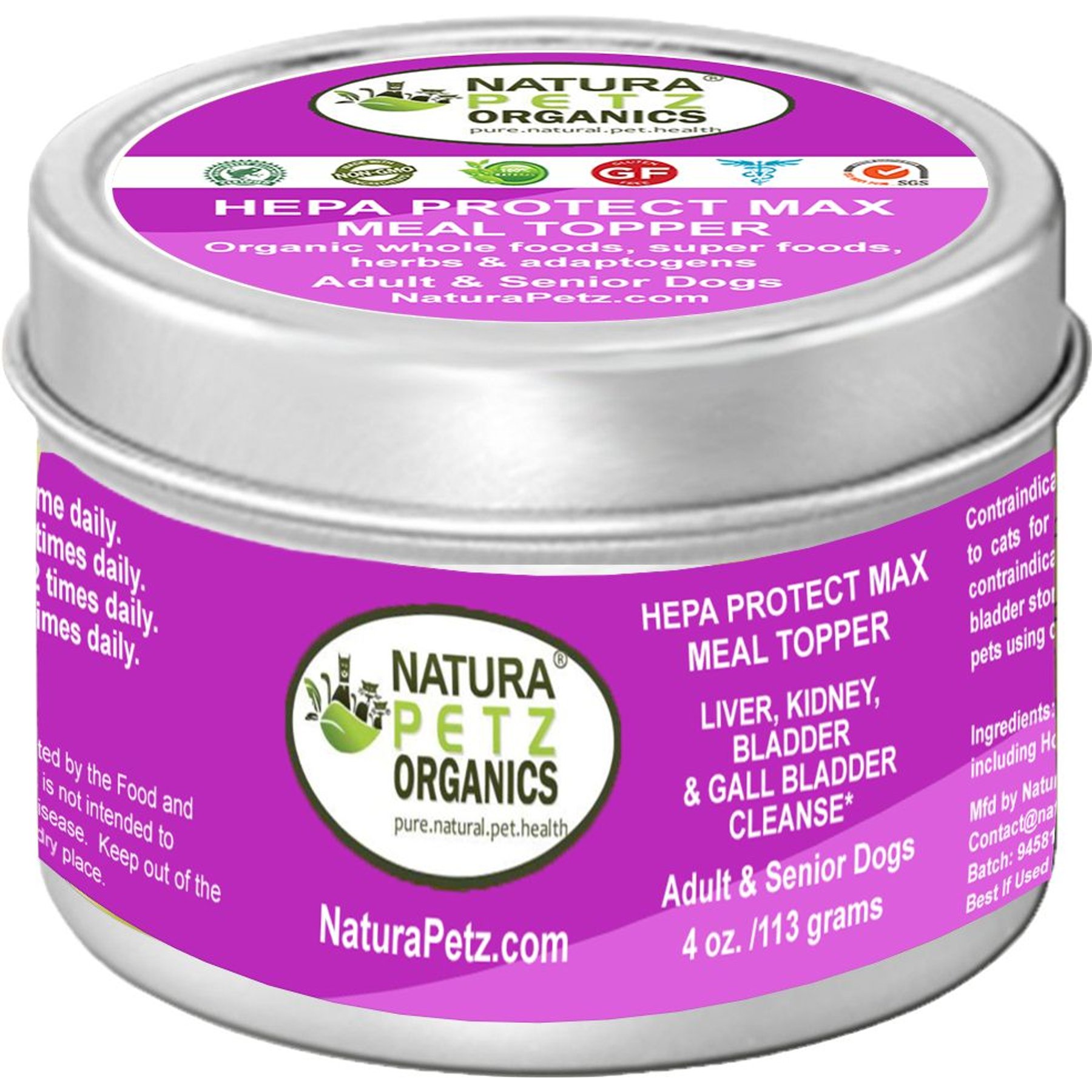 Natura Petz Organics HEPA PROTECT MAX MEAL TOPPER - Liver, Kidney, Bladder & Gall Bladder Support & Cleanse* Dog Supplement, 4-oz jar